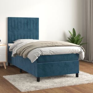 vidaXL Boxspringbett mit Matratze Dunkelblau 90x200 cm Samt - Blau