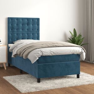 vidaXL Boxspringbett mit Matratze Dunkelblau 100x200 cm Samt - Blau