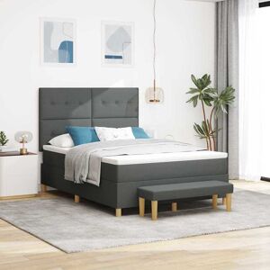 vidaXL Boxspringbett mit Kissen Dunkelgrau 200 x 140 cm Stoff - Grau vidaXL Boxspringbett mit Kissen Dunkelgrau 200 x 140 cm Stoff - Grau