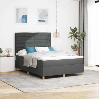 vidaXL Boxspringbett mit Matratze Dunkelgrau 140 x 200 cm Stoff - Grau vidaXL Boxspringbett mit Matratze Dunkelgrau 140 x 200 cm Stoff - Grau