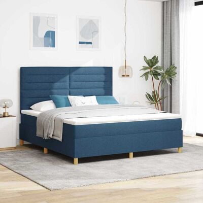 vidaXL Boxspringbett mit Matratze mit Kopfteil Blau 180 x 200 cm Stoff - Hellgrau vidaXL Boxspringbett mit Matratze mit Kopfteil Blau 180 x 200 cm Stoff - Hellgrau