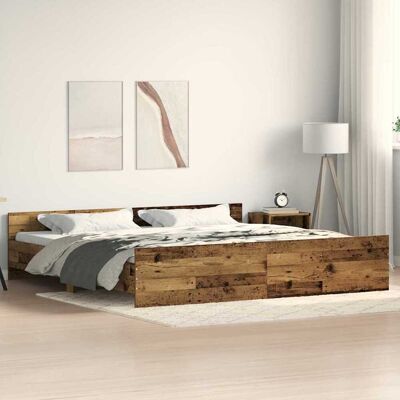 vidaXL Bettrahmen mit Kopfteil Altholz 203 x 203 x 50 cm Holzwerkstoff - Braun vidaXL Bettrahmen mit Kopfteil Altholz 203 x 203 x 50 cm Holzwerkstoff - Braun