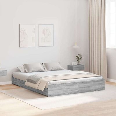 vidaXL Aufbewahrungsbettgestell Graues Sonoma 160 x 200 cm - Grau vidaXL Aufbewahrungsbettgestell Graues Sonoma 160 x 200 cm - Grau