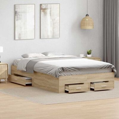 vidaXL Bettrahmen mit Schubladen Braun 120 x 190 cm Holzwerkstoff - Braun vidaXL Bettrahmen mit Schubladen Braun 120 x 190 cm Holzwerkstoff - Braun