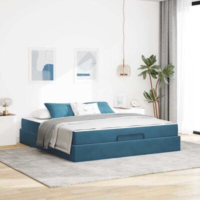 vidaXL Bettgestell mit Matratze 2 pcs Blau Samt - Blau vidaXL Bettgestell mit Matratze 2 pcs Blau Samt - Blau