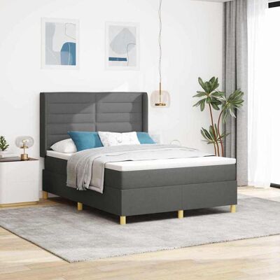 vidaXL Boxspringbett mit Matratze Dunkelgrau 160 x 200 cm Stoff - Grau vidaXL Boxspringbett mit Matratze Dunkelgrau 160 x 200 cm Stoff - Grau