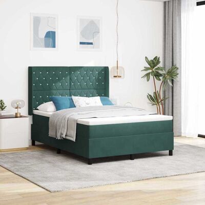 vidaXL Boxspringbett mit Matratze Dunkelgrün 140 x 200 cm Samt - Grün vidaXL Boxspringbett mit Matratze Dunkelgrün 140 x 200 cm Samt - Grün