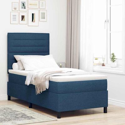 vidaXL Boxspringbett mit Matratze mit LED Blau 90 x 200 cm Stoff - Blau vidaXL Boxspringbett mit Matratze mit LED Blau 90 x 200 cm Stoff - Blau