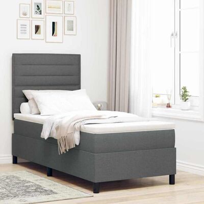 vidaXL Boxspringbett mit Matratze Dunkelgrau 100 x 200 cm Stoff - Grau vidaXL Boxspringbett mit Matratze Dunkelgrau 100 x 200 cm Stoff - Grau