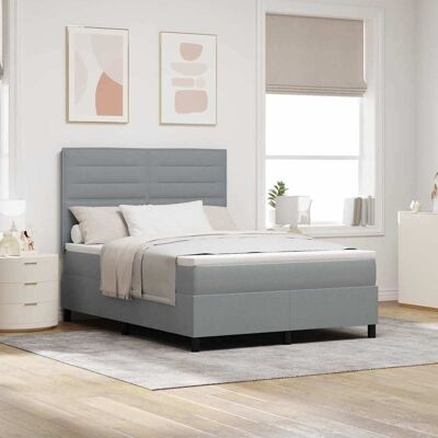 vidaXL Boxspringbett mit Matratze mit LED Hellgrau 140 x 190 cm Stoff - Grau vidaXL Boxspringbett mit Matratze mit LED Hellgrau 140 x 190 cm Stoff - Grau