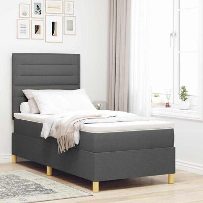vidaXL LED Boxspringbett mit Matratze Dunkelgrau 100 x 200 cm Stoff - Grau vidaXL LED Boxspringbett mit Matratze Dunkelgrau 100 x 200 cm Stoff - Grau
