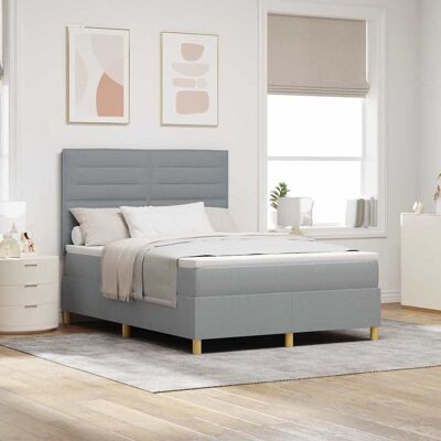 vidaXL LED Boxspringbett mit Matratze Hellgrau 140 x 200 cm Stoff - Hellgrau vidaXL LED Boxspringbett mit Matratze Hellgrau 140 x 200 cm Stoff - Hellgrau