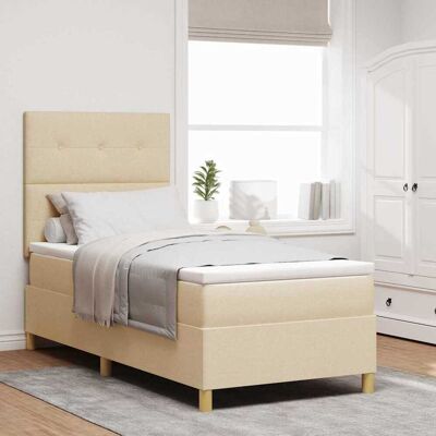 vidaXL LED Boxspringbett mit Kopfteil Creme 90 x 190 cm Stoff - Creme vidaXL LED Boxspringbett mit Kopfteil Creme 90 x 190 cm Stoff - Creme