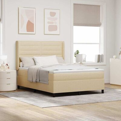 vidaXL LED Boxspringbett mit Matratze Creme 140 x 190 cm Stoff - Creme vidaXL LED Boxspringbett mit Matratze Creme 140 x 190 cm Stoff - Creme