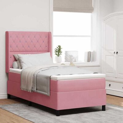 vidaXL Boxspringbett mit Matratze mit LED Rosa 100 x 200 cm Samt - Rosa vidaXL Boxspringbett mit Matratze mit LED Rosa 100 x 200 cm Samt - Rosa