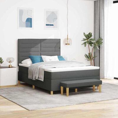 vidaXL Boxspringbett mit Kopfteil Dunkelgrau 190 x 140 cm Stoff - Grau vidaXL Boxspringbett mit Kopfteil Dunkelgrau 190 x 140 cm Stoff - Grau