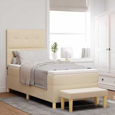 vidaXL Boxspringbett mit Kopfteil Creme 190 x 90 cm Stoff - Creme vidaXL Boxspringbett mit Kopfteil Creme 190 x 90 cm Stoff - Creme