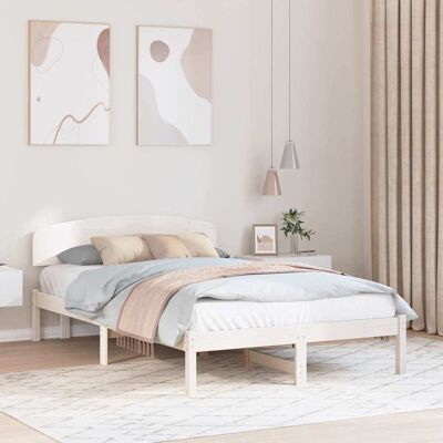 vidaXL Bettrahmen mit Kopfteil Weiß 135 x 190 cm Massives Kiefernholz - Weiß vidaXL Bettrahmen mit Kopfteil Weiß 135 x 190 cm Massives Kiefernholz - Weiß