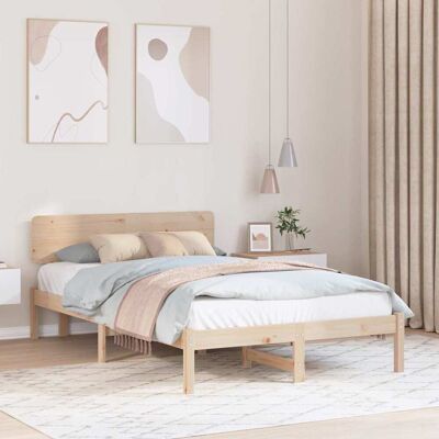 vidaXL Bettrahmen mit Kopfteil Natur 135 x 190 cm Massives Kiefernholz - Braun vidaXL Bettrahmen mit Kopfteil Natur 135 x 190 cm Massives Kiefernholz - Braun
