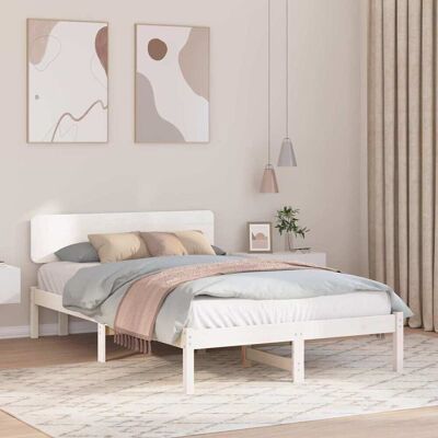 vidaXL Bettrahmen mit Kopfteil Weiß 135 x 190 cm Massives Kiefernholz - Weiß vidaXL Bettrahmen mit Kopfteil Weiß 135 x 190 cm Massives Kiefernholz - Weiß