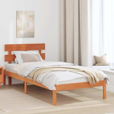 vidaXL Bettgestell mit Kopfteil Braun 90 x 200 cm Massivholz Kiefer - Braun vidaXL Bettgestell mit Kopfteil Braun 90 x 200 cm Massivholz Kiefer - Braun