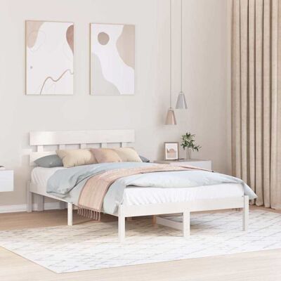 vidaXL Bettgestell mit Kopfteil Weiß 140 x 190 cm Massivholz Kiefer - Weiß vidaXL Bettgestell mit Kopfteil Weiß 140 x 190 cm Massivholz Kiefer - Weiß