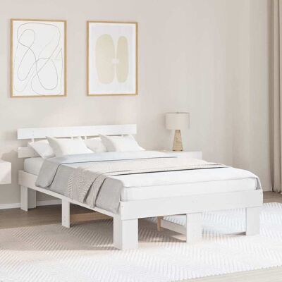 vidaXL Bettrahmen mit Kopfteil Weiß 140 x 190 cm Massives Kiefernholz - Weiß vidaXL Bettrahmen mit Kopfteil Weiß 140 x 190 cm Massives Kiefernholz - Weiß