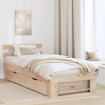 vidaXL Bettrahmen mit Kopfteil Natur 80 x 200 cm Massives Kiefernholz - Braun vidaXL Bettrahmen mit Kopfteil Natur 80 x 200 cm Massives Kiefernholz - Braun