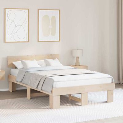 vidaXL Bettrahmen mit Kopfteil Natur 135 x 190 cm Massives Kiefernholz - Braun vidaXL Bettrahmen mit Kopfteil Natur 135 x 190 cm Massives Kiefernholz - Braun