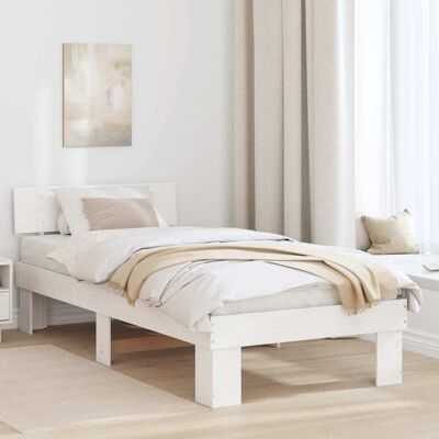 vidaXL Bettrahmen mit Kopfteil Weiß 75 x 190 cm Massives Kiefernholz - Weiß vidaXL Bettrahmen mit Kopfteil Weiß 75 x 190 cm Massives Kiefernholz - Weiß