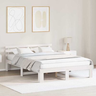 vidaXL Bettrahmen mit Kopfteil Weiß 150 x 200 cm Massives Kiefernholz - Weiß vidaXL Bettrahmen mit Kopfteil Weiß 150 x 200 cm Massives Kiefernholz - Weiß