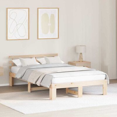vidaXL Bettrahmen mit Kopfteil Natur 135 x 190 cm Massives Kiefernholz - Braun vidaXL Bettrahmen mit Kopfteil Natur 135 x 190 cm Massives Kiefernholz - Braun