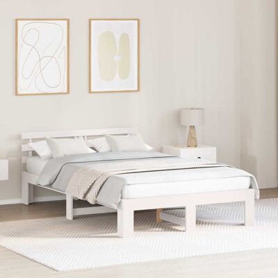 vidaXL Bettrahmen mit Kopfteil Weiß 135 x 190 cm Massives Kiefernholz - Weiß vidaXL Bettrahmen mit Kopfteil Weiß 135 x 190 cm Massives Kiefernholz - Weiß