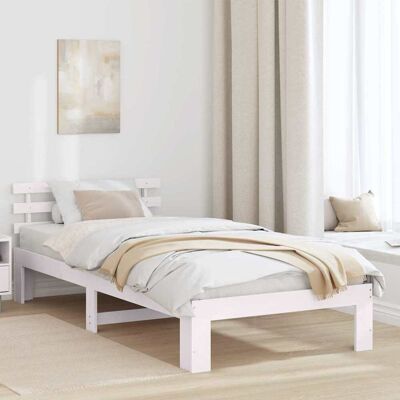 vidaXL Bettrahmen mit Kopfteil Weiß 90 x 190 cm Massives Kiefernholz - Weiß vidaXL Bettrahmen mit Kopfteil Weiß 90 x 190 cm Massives Kiefernholz - Weiß