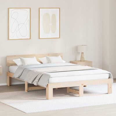 vidaXL Bettrahmen mit Kopfteil Natur 150 x 200 cm Massives Kiefernholz - Braun vidaXL Bettrahmen mit Kopfteil Natur 150 x 200 cm Massives Kiefernholz - Braun