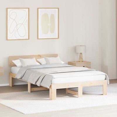 vidaXL Bettrahmen mit Kopfteil Natur 135 x 190 cm Massives Kiefernholz - Braun vidaXL Bettrahmen mit Kopfteil Natur 135 x 190 cm Massives Kiefernholz - Braun