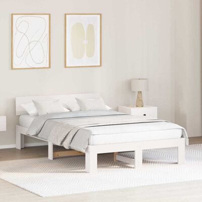 vidaXL Bettrahmen mit Kopfteil Weiß 120 x 190 cm Massives Kiefernholz - Weiß vidaXL Bettrahmen mit Kopfteil Weiß 120 x 190 cm Massives Kiefernholz - Weiß
