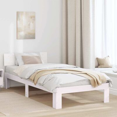 vidaXL Bettrahmen mit Kopfteil Weiß 90 x 190 cm Massives Kiefernholz - Weiß vidaXL Bettrahmen mit Kopfteil Weiß 90 x 190 cm Massives Kiefernholz - Weiß