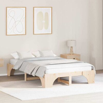 vidaXL Bettrahmen Natur 140 x 190 cm Massives Kiefernholz - Braun vidaXL Bettrahmen Natur 140 x 190 cm Massives Kiefernholz - Braun