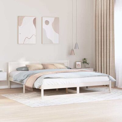 vidaXL Bettrahmen mit Kopfteil Weiß 180 x 200 cm Massives Kiefernholz - Weiß vidaXL Bettrahmen mit Kopfteil Weiß 180 x 200 cm Massives Kiefernholz - Weiß