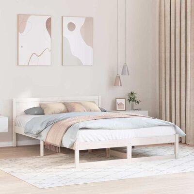 vidaXL Bettrahmen mit Kopfteil Weiß 150 x 200 cm Massives Kiefernholz - Weiß vidaXL Bettrahmen mit Kopfteil Weiß 150 x 200 cm Massives Kiefernholz - Weiß