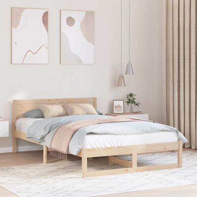 vidaXL Bettrahmen mit Kopfteil Natur 135 x 190 cm Massives Kiefernholz - Braun vidaXL Bettrahmen mit Kopfteil Natur 135 x 190 cm Massives Kiefernholz - Braun
