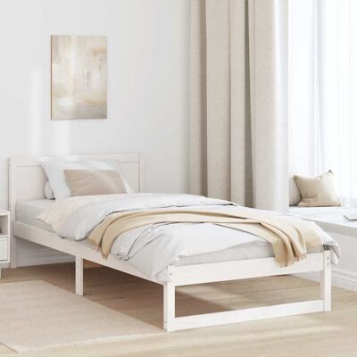 vidaXL Bettrahmen mit Kopfteil Weiß 75 x 190 cm Massives Kiefernholz - Weiß vidaXL Bettrahmen mit Kopfteil Weiß 75 x 190 cm Massives Kiefernholz - Weiß