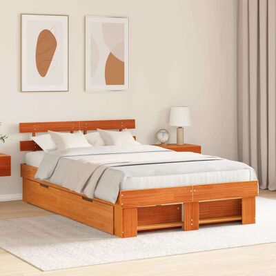 vidaXL Bettrahmen Wachsbraun 135 x 190 cm Massives Kiefernholz - Braun vidaXL Bettrahmen Wachsbraun 135 x 190 cm Massives Kiefernholz - Braun