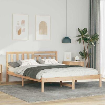 vidaXL Bettrahmen mit Kopfteil Braun 150 x 200 cm Massives Kiefernholz - Braun vidaXL Bettrahmen mit Kopfteil Braun 150 x 200 cm Massives Kiefernholz - Braun