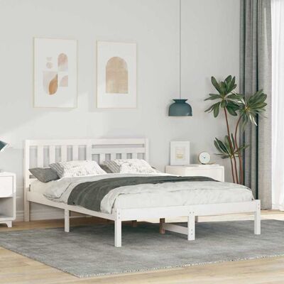 vidaXL Bettrahmen mit Kopfteil Weiß 140 x 190 cm Massives Kiefernholz - Weiß vidaXL Bettrahmen mit Kopfteil Weiß 140 x 190 cm Massives Kiefernholz - Weiß