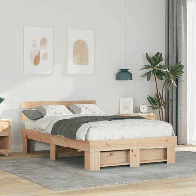vidaXL Bettrahmen mit Kopfteil Braun 135 x 190 cm Massives Kiefernholz - Braun vidaXL Bettrahmen mit Kopfteil Braun 135 x 190 cm Massives Kiefernholz - Braun