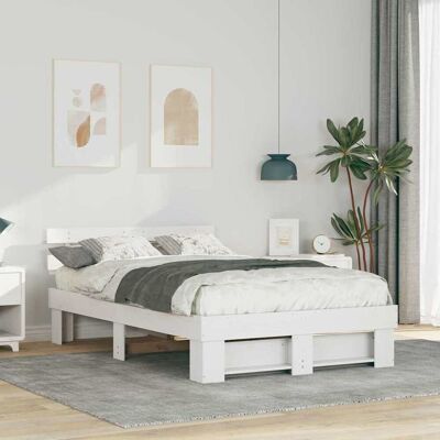 vidaXL Bettrahmen mit Kopfteil Weiß 135 x 190 cm Massives Kiefernholz - Weiß vidaXL Bettrahmen mit Kopfteil Weiß 135 x 190 cm Massives Kiefernholz - Weiß