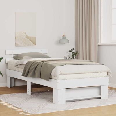 vidaXL Bettrahmen mit Kopfteil Weiß 75 x 190 cm Massives Kiefernholz - Weiß vidaXL Bettrahmen mit Kopfteil Weiß 75 x 190 cm Massives Kiefernholz - Weiß