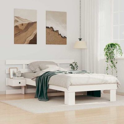vidaXL Bettrahmen mit Kopfteil Weiß 75 x 190 cm Massives Kiefernholz - Weiß vidaXL Bettrahmen mit Kopfteil Weiß 75 x 190 cm Massives Kiefernholz - Weiß